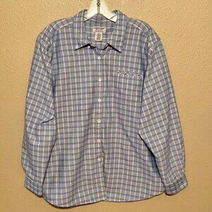 Vintage CABIN CREEK Shirt Womens Size 16 Button Up Top Wrinkle Free Blue White